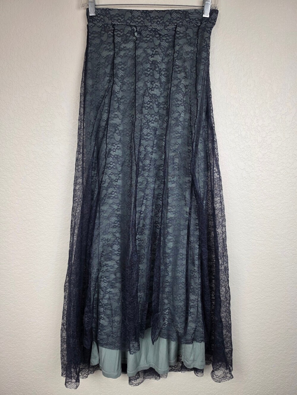 Free People Elegant Navy Blue Lace Maxi Skirt XS